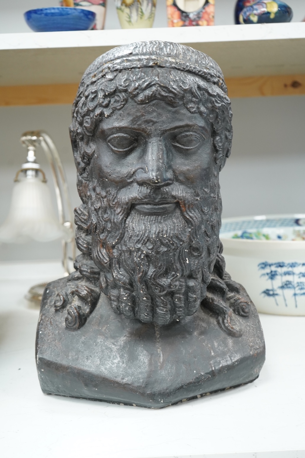 A composition bust of a bearded Greek gentleman, 45cm high